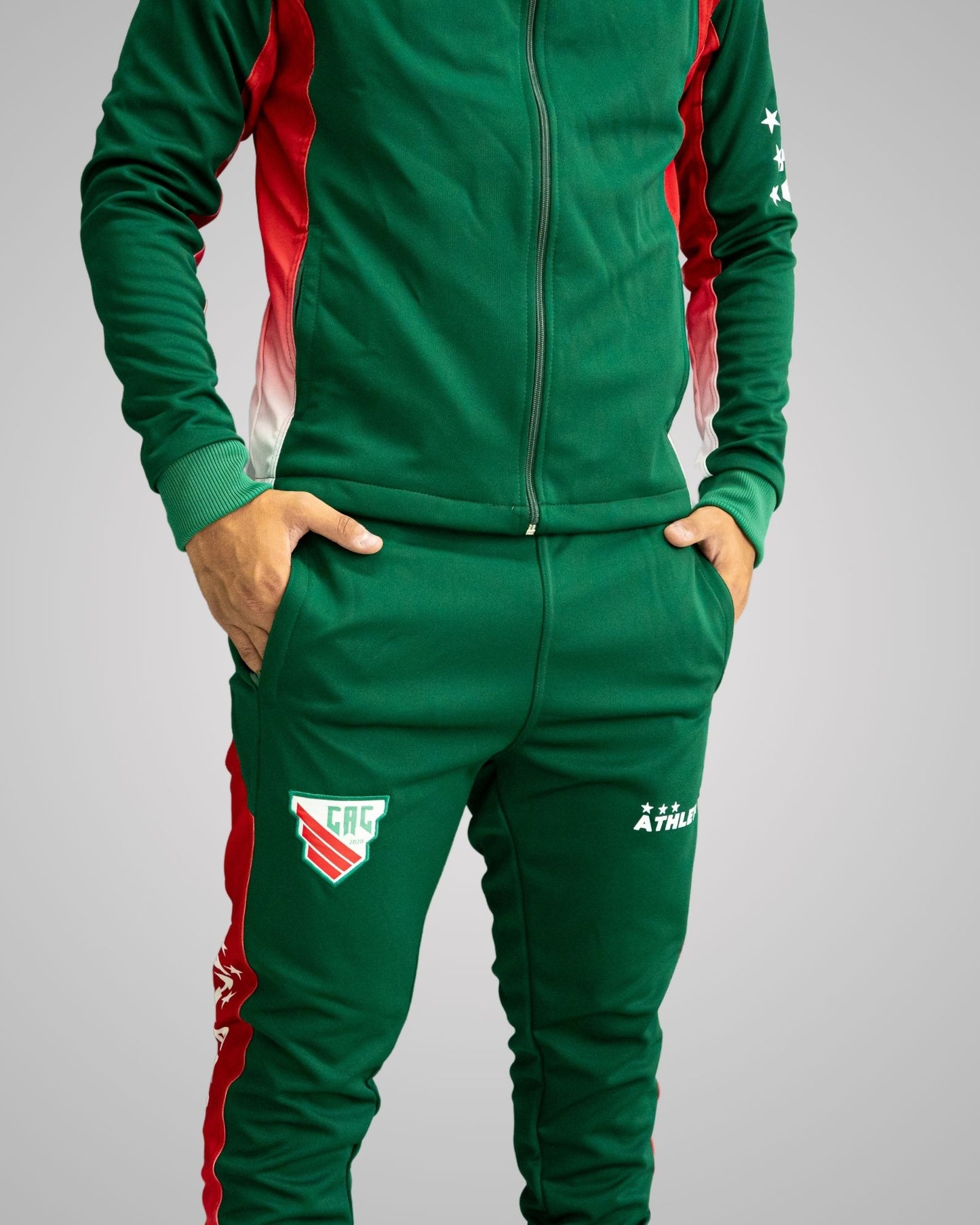 Calça Agasalho CAC Athleta – Verde e Vermelha – Conforto e Mobilidade