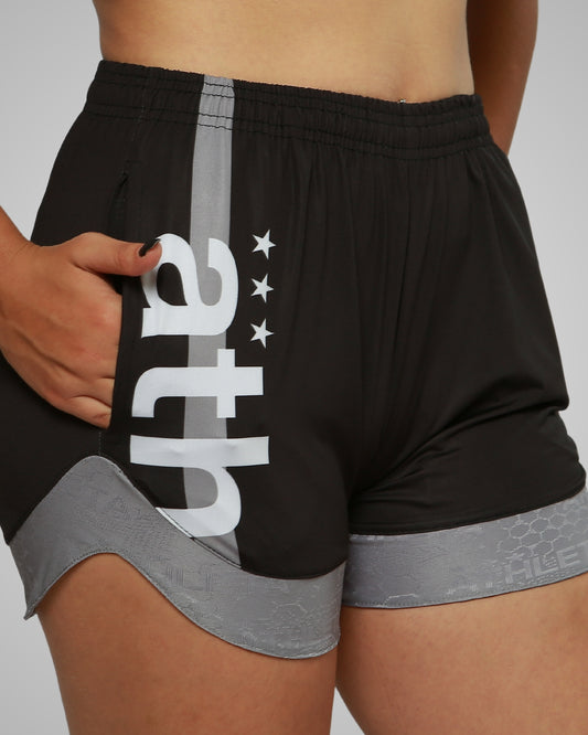 女式附口袋短褲，Free Line 25 - 黑色