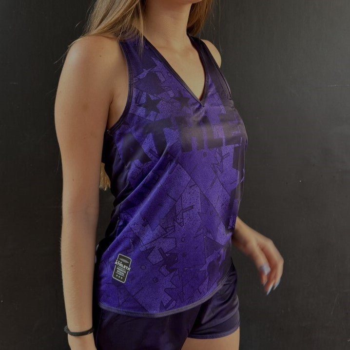 Regata Fem. Linha Athleta Free 23 - Preto com Roxo