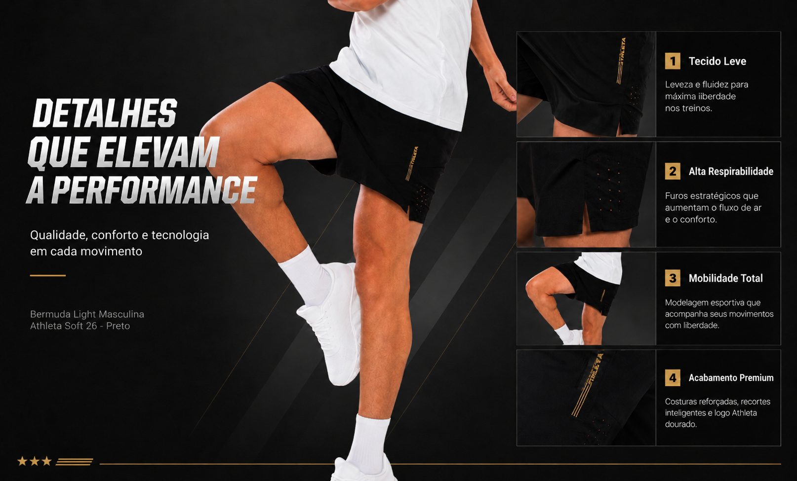  Descrição Bermuda Light Masculina Athleta Soft 26 - Preto