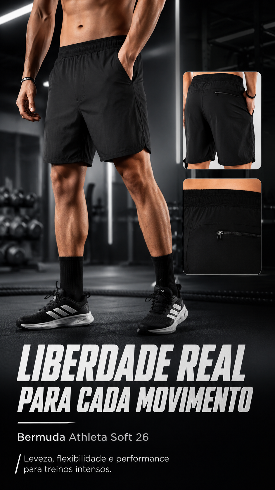  Descrição Bermuda Masculina Athleta Soft 26 - Preto