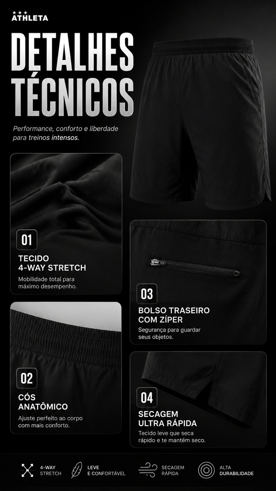  Descrição Bermuda Masculina Athleta Soft 26 - Preto