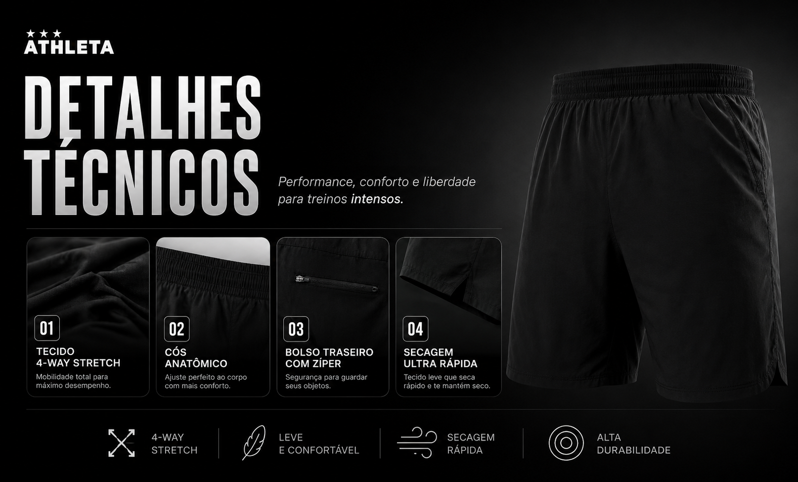  Descrição Bermuda Masculina Athleta Soft 26 - Preto