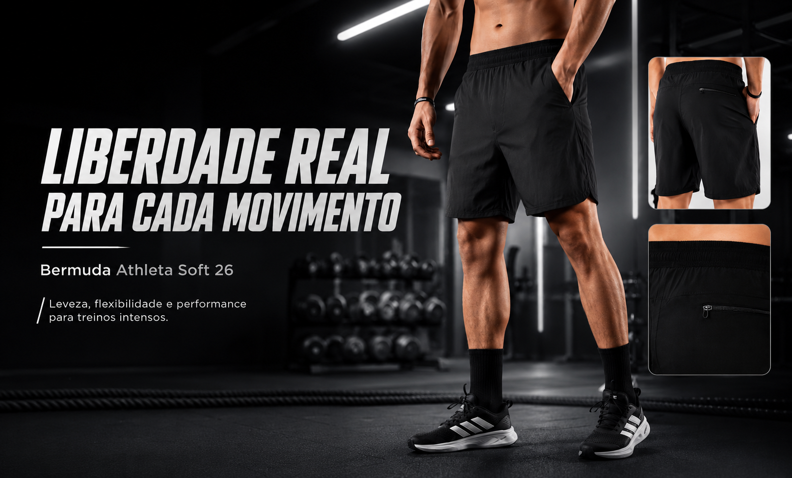  Descrição Bermuda Masculina Athleta Soft 26 - Preto