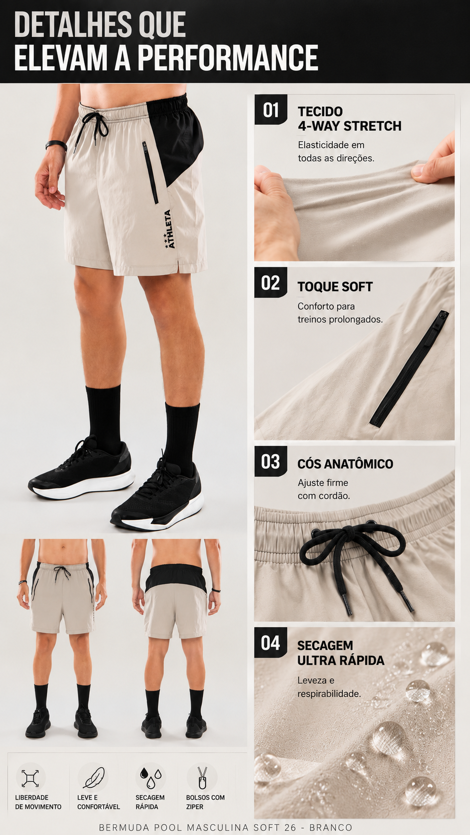  Descrição Bermuda Pool Masculina Athleta Soft 26 - Branco