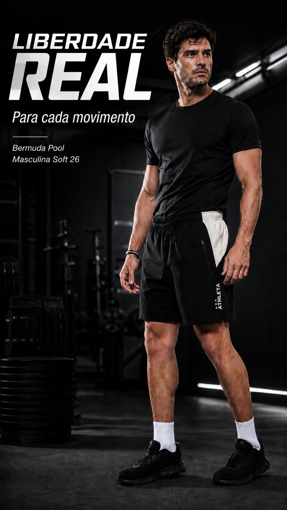  Descrição Bermuda Pool Masculina Athleta Soft 26 - Preto