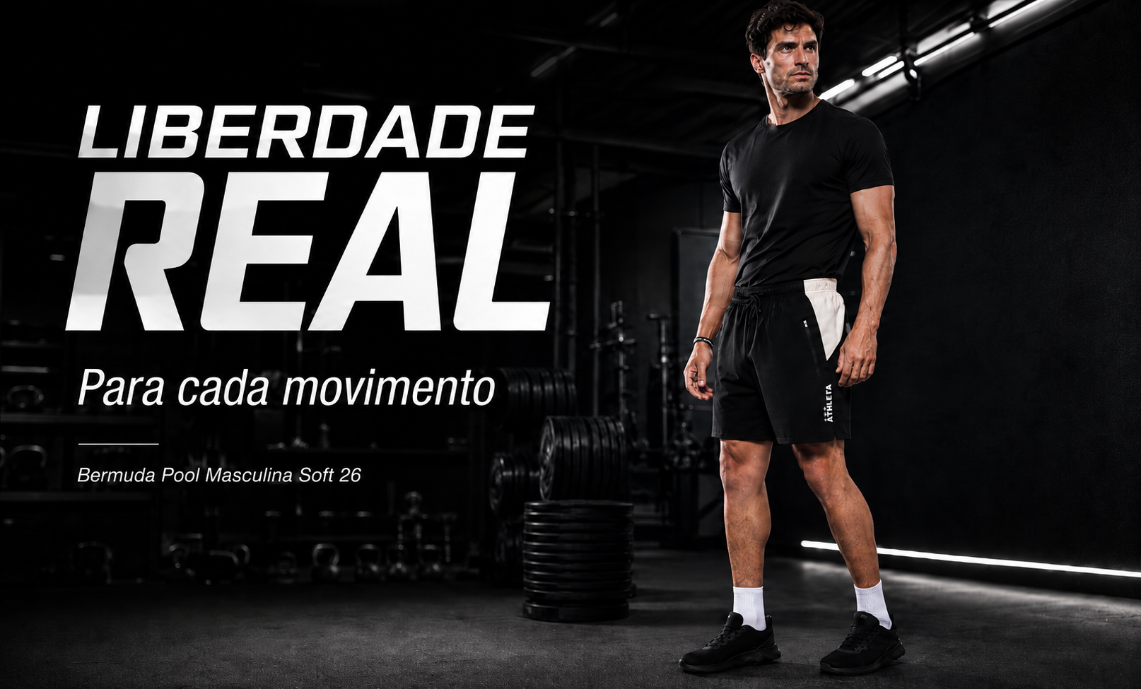  Descrição Bermuda Pool Masculina Athleta Soft 26 - Preto