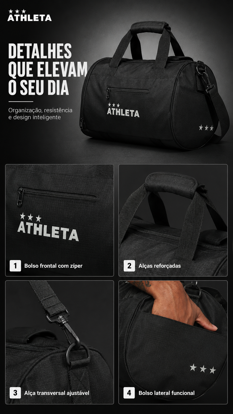  Descrição Bolsa Athleta Lado Short Unissex Preto