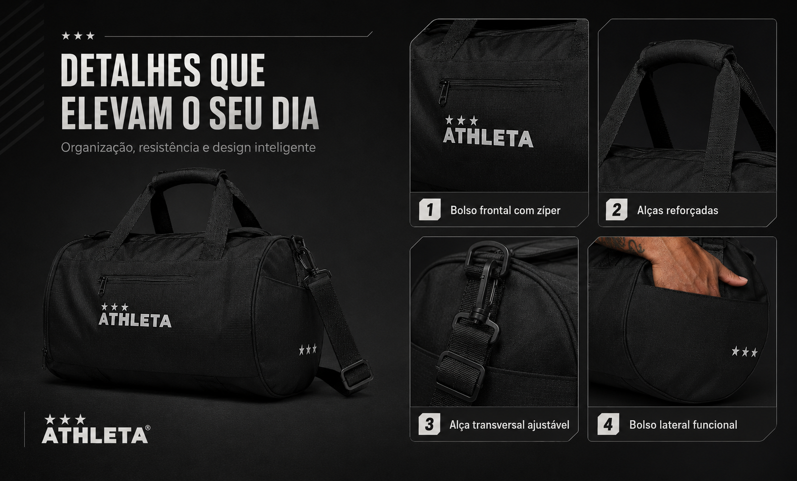  Descrição Bolsa Athleta Lado Short Unissex Preto