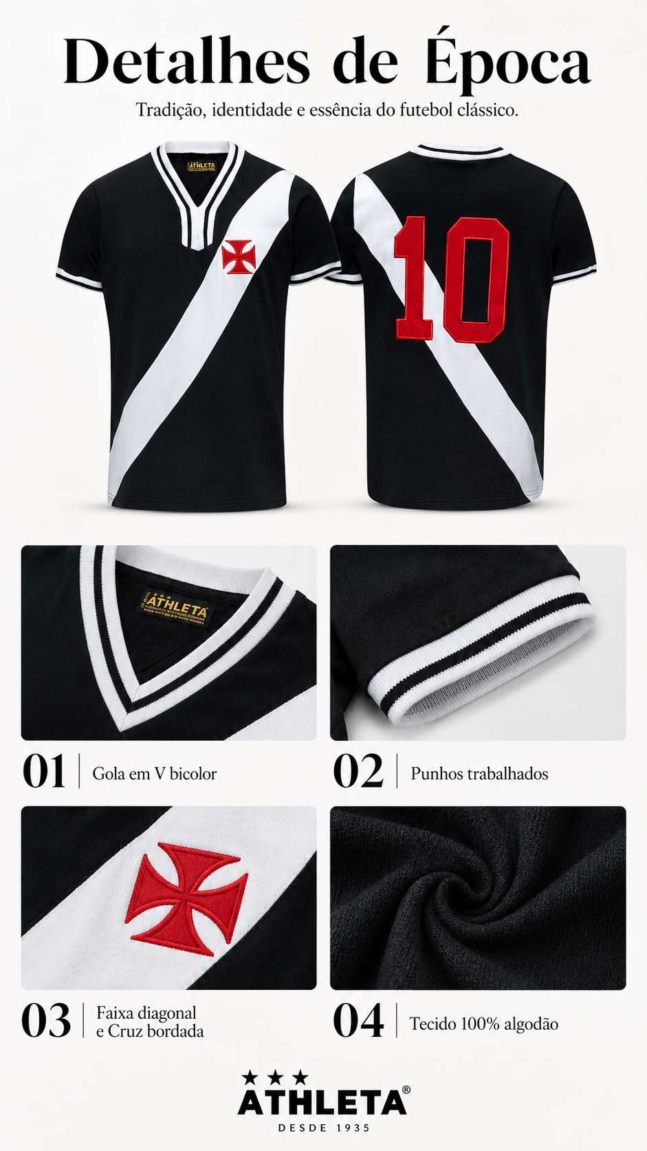  Descrição Camisa Athleta Retrô Vasco 1974 Preta