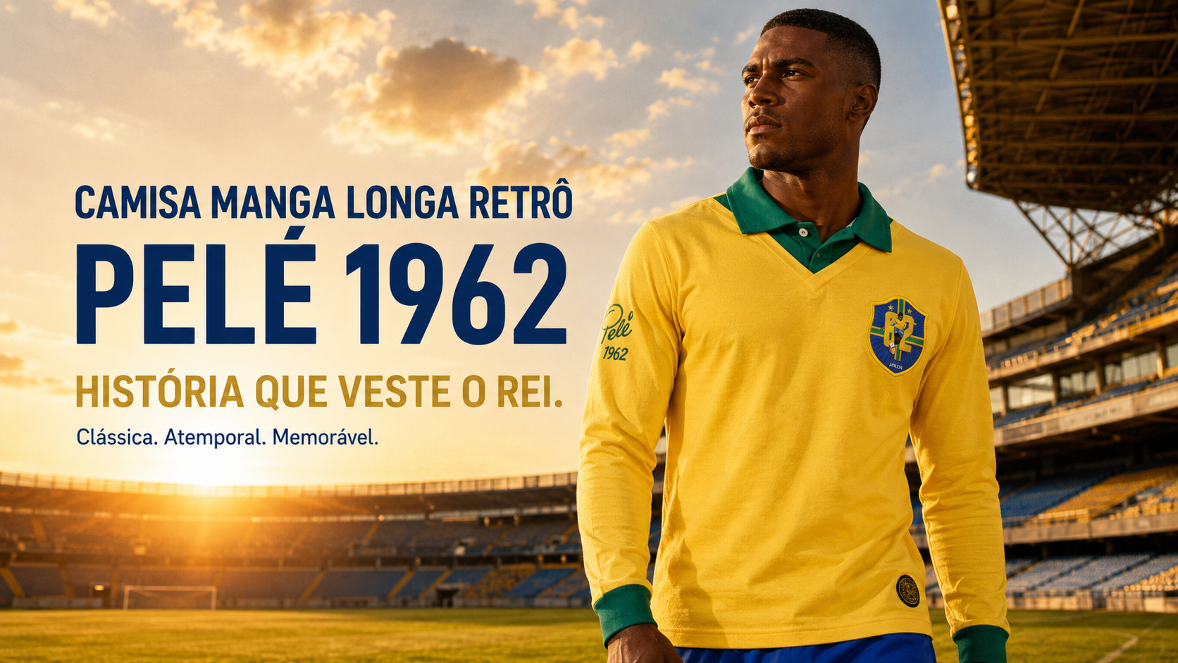  Descrição Camisa Manga Longa Retro Athleta Pelé 1962 - Amarela