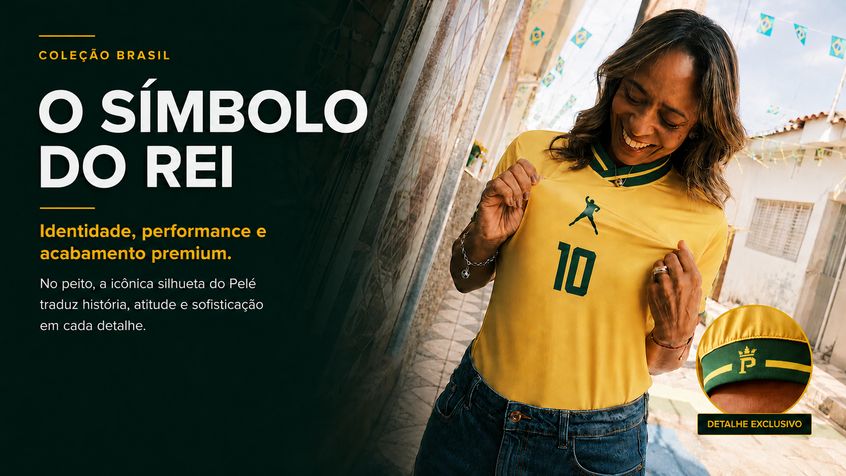  Descrição Camiseta Feminina Brasil Pelé 10 | Performance Amarela