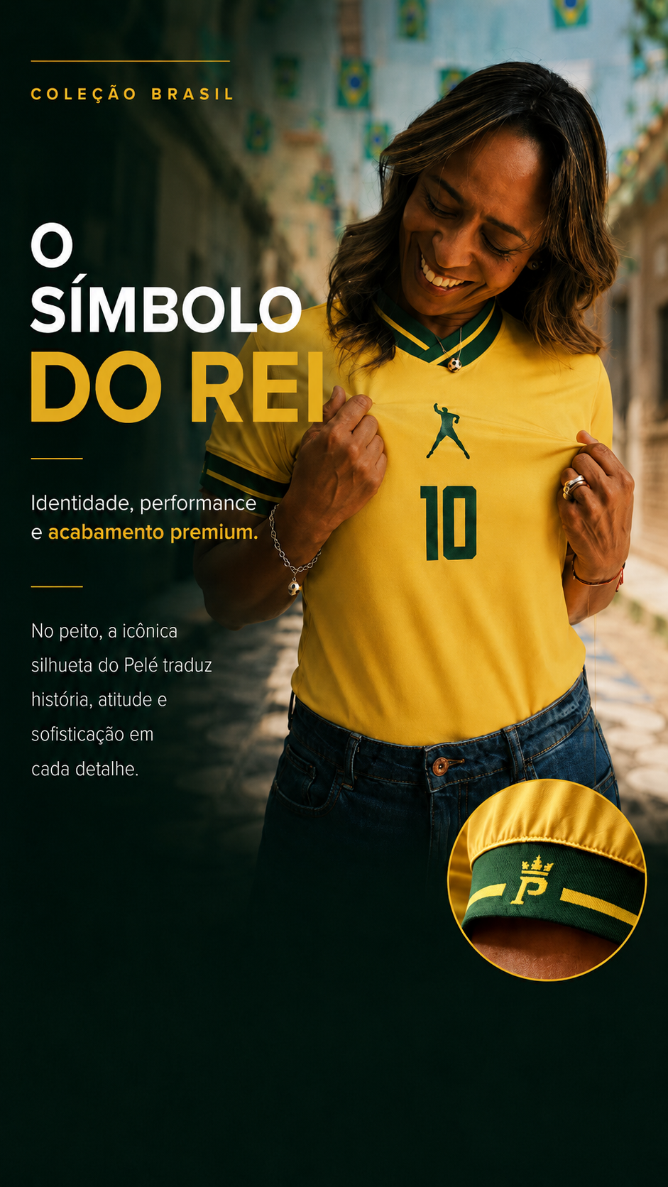  Descrição Camiseta Feminina Brasil Pelé 10 | Performance Amarela