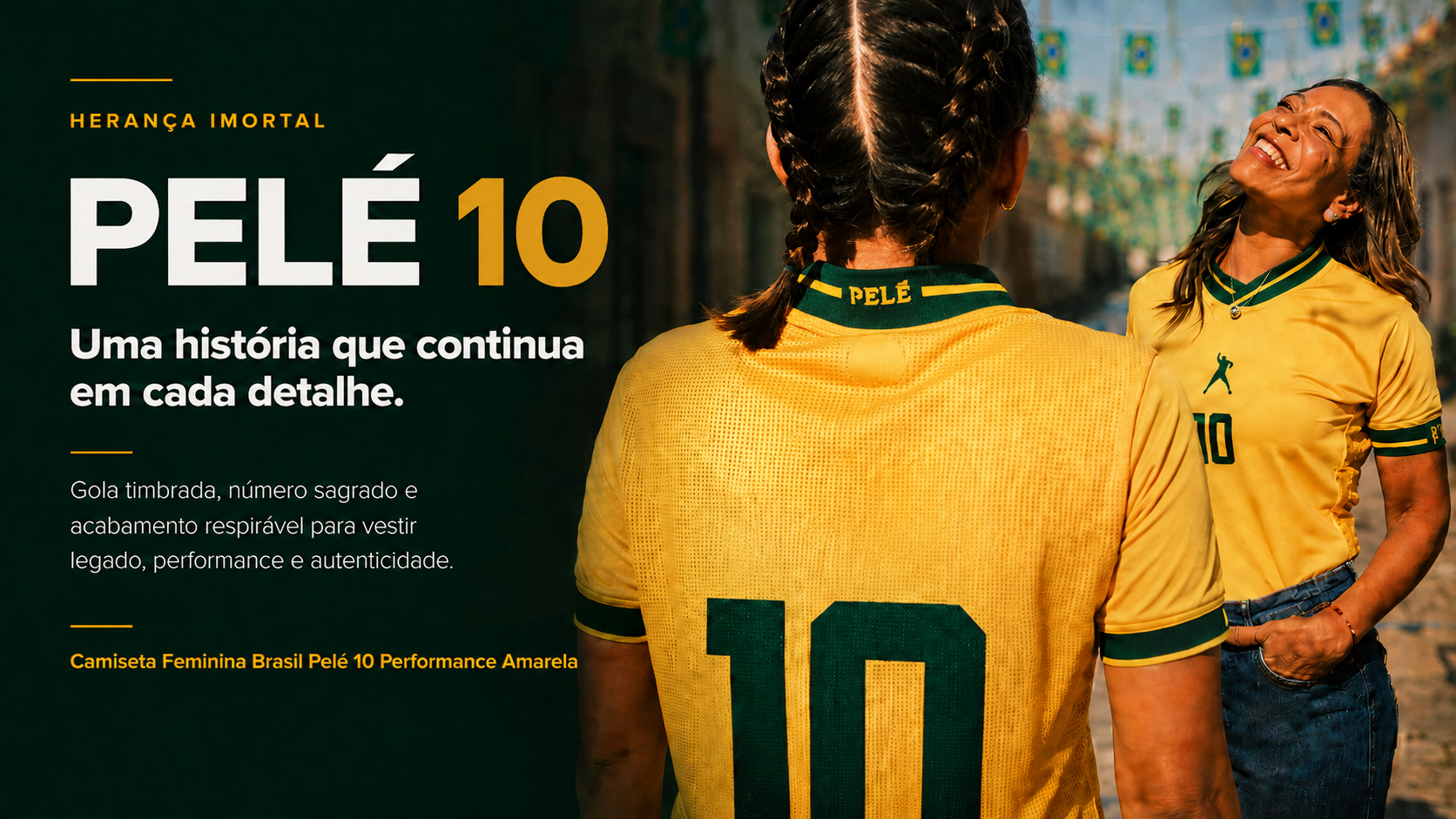  Descrição Camiseta Feminina Brasil Pelé 10 | Performance Amarela