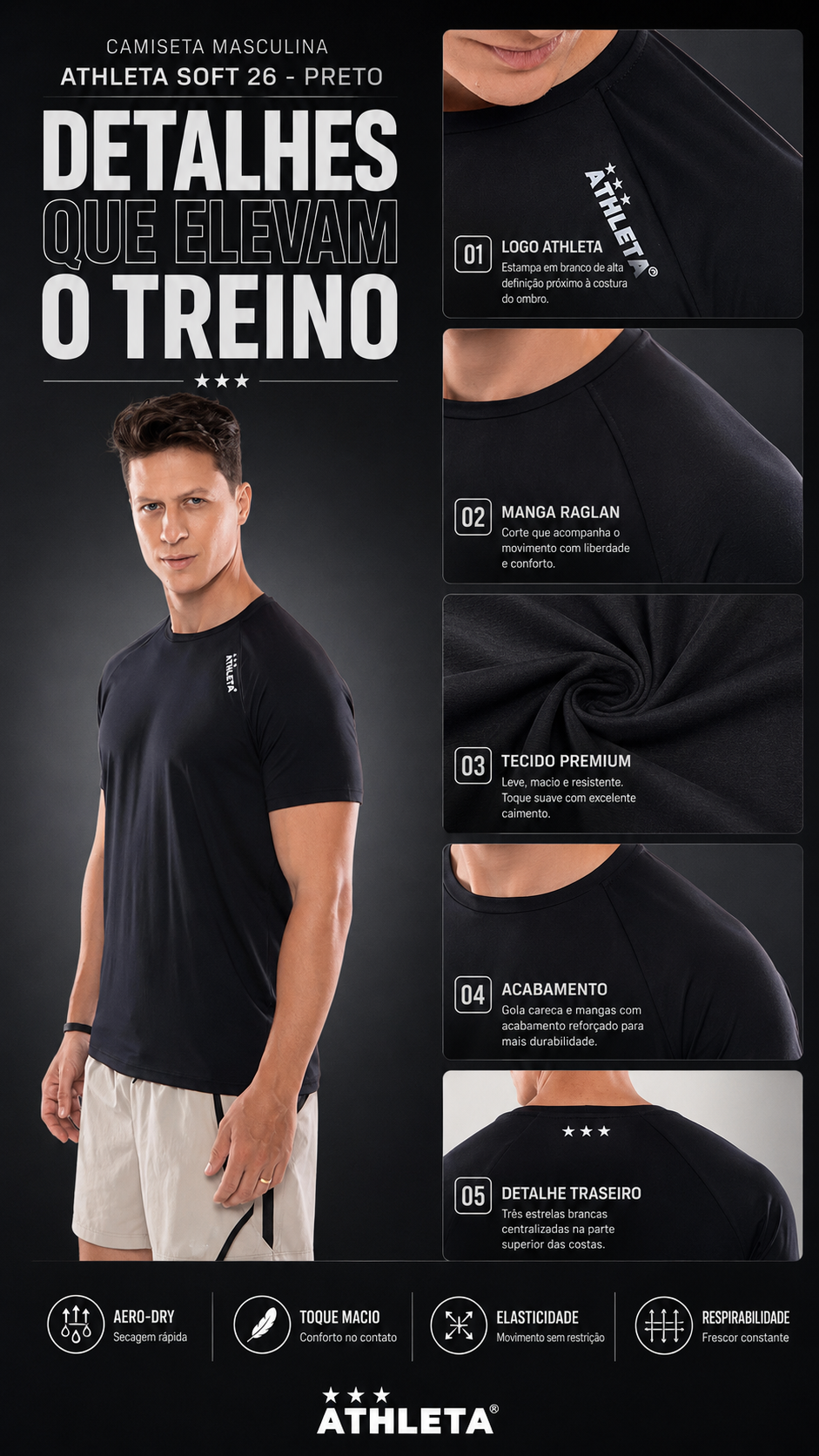  Descrição Camiseta Masculina Athleta Soft 26 - Preto