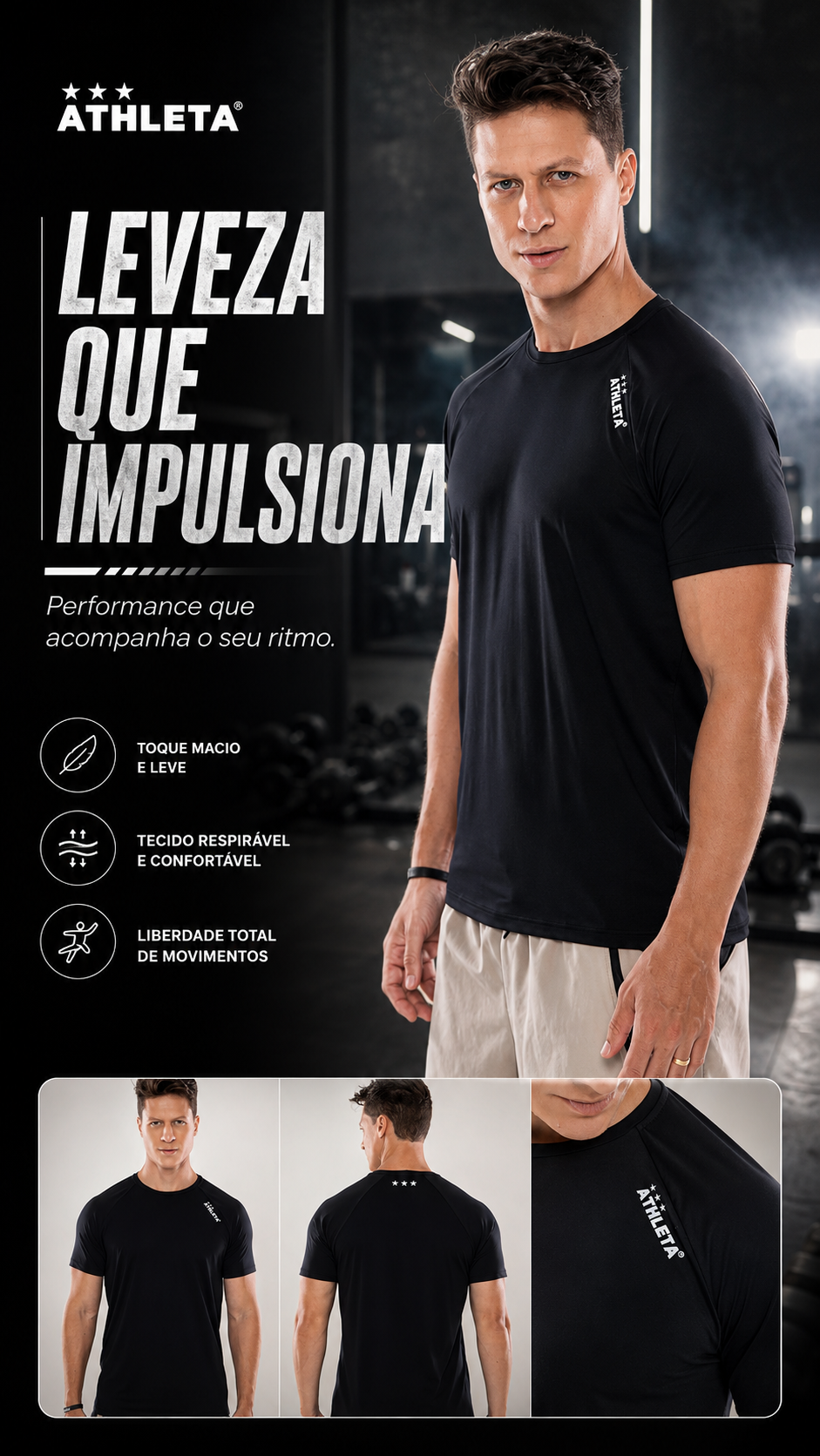  Descrição Camiseta Masculina Athleta Soft 26 - Preto