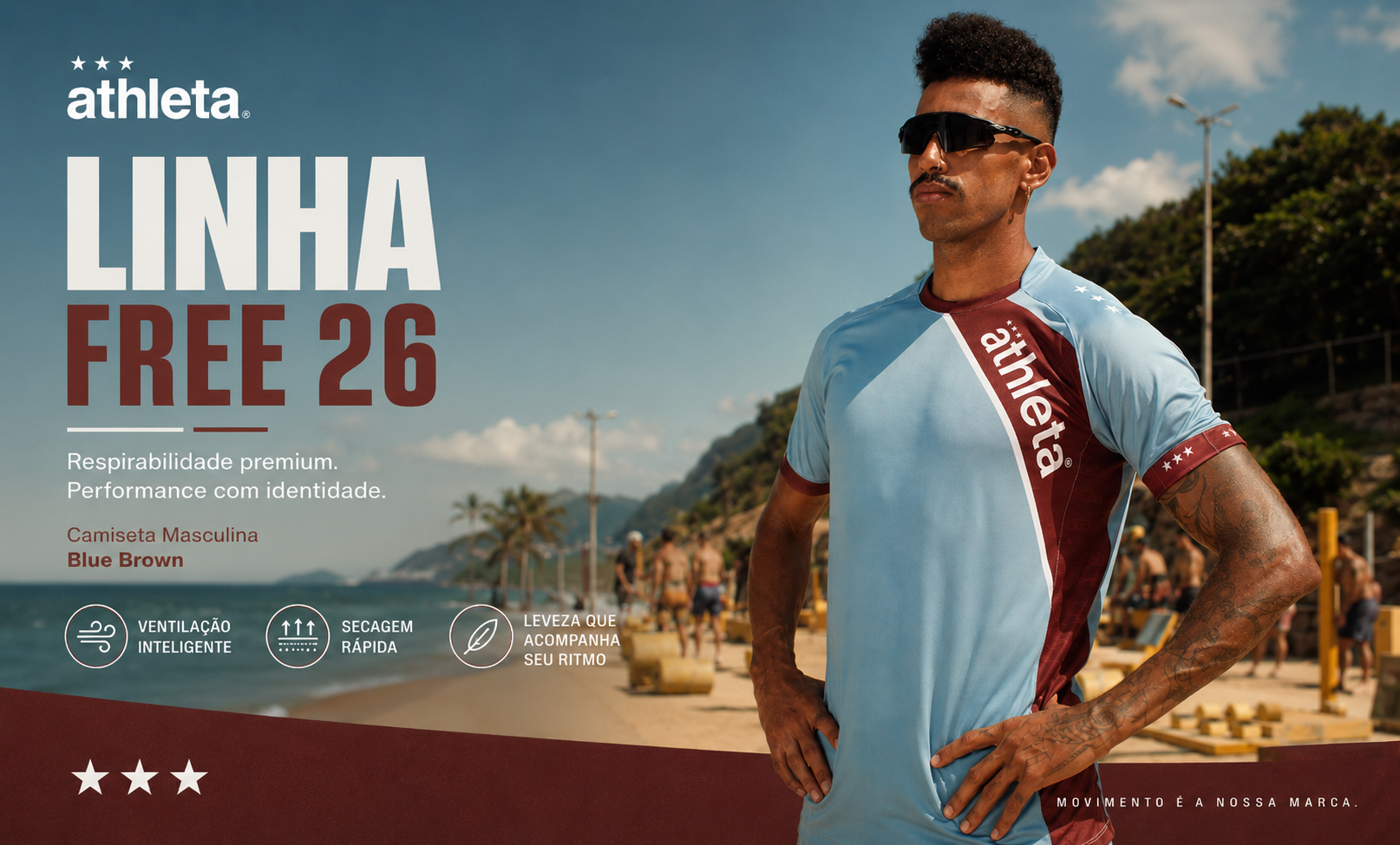  Descrição Camiseta Masculina Linha Free 26 -  Blue Brown