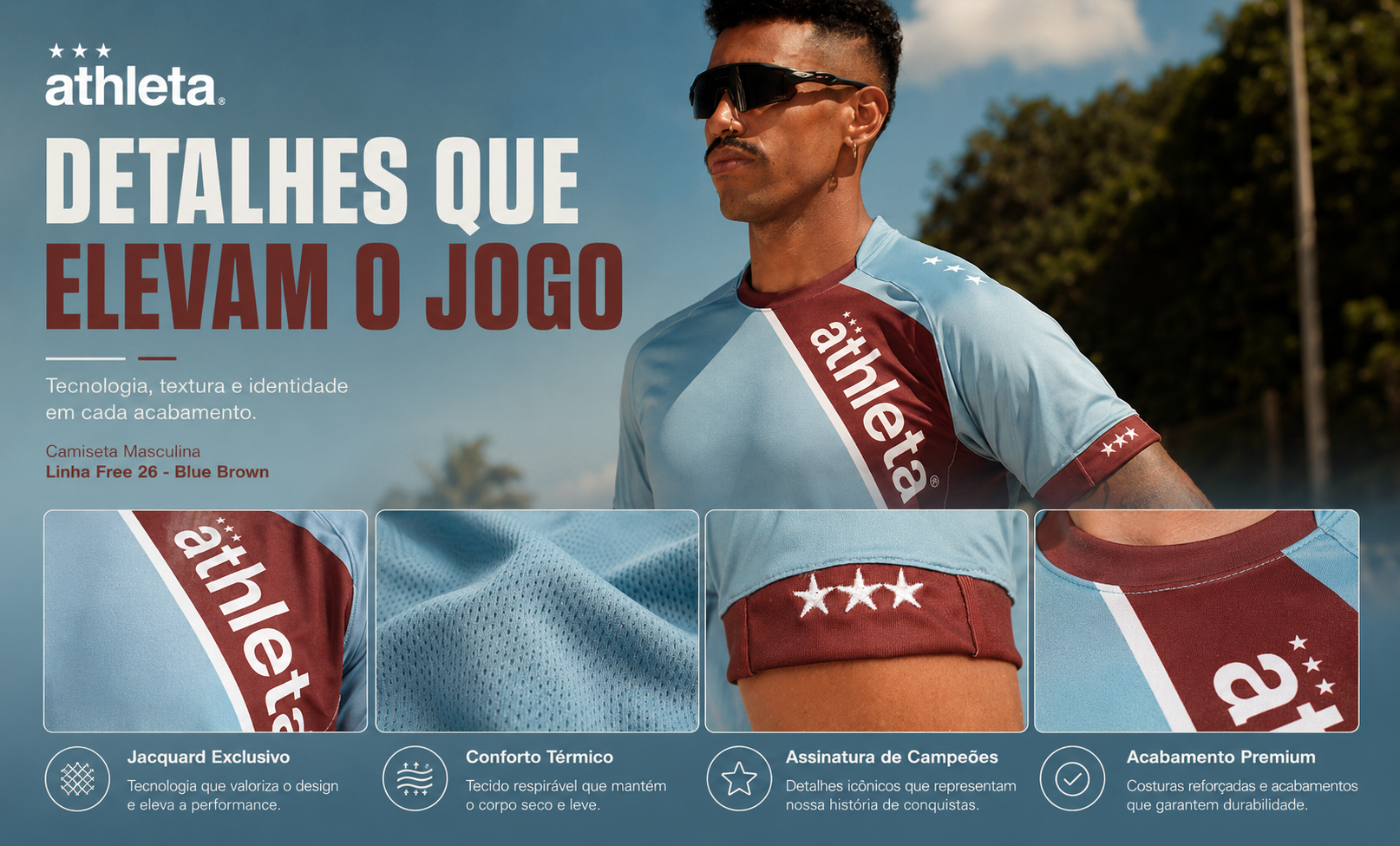  Descrição Camiseta Masculina Linha Free 26 -  Blue Brown