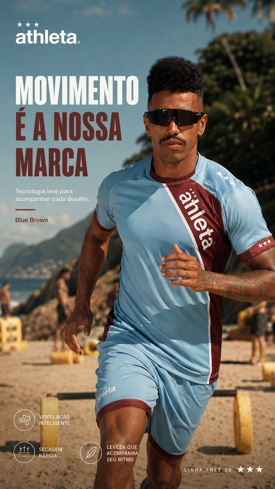  Descrição Camiseta Masculina Linha Free 26 -  Blue Brown