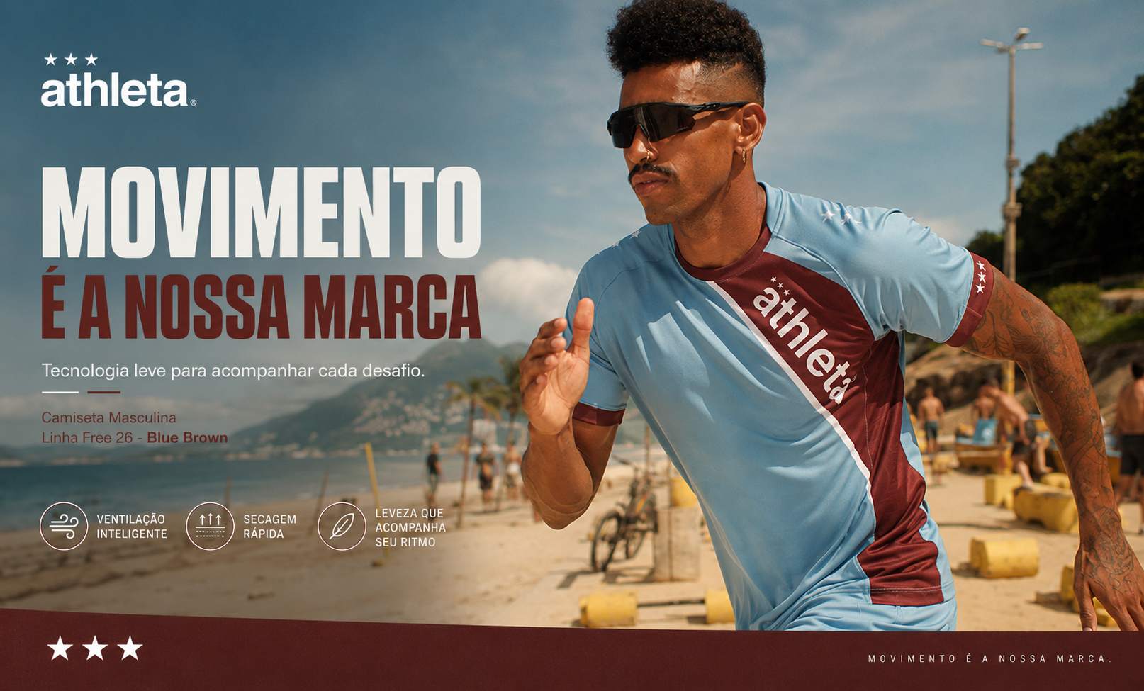  Descrição Camiseta Masculina Linha Free 26 -  Blue Brown