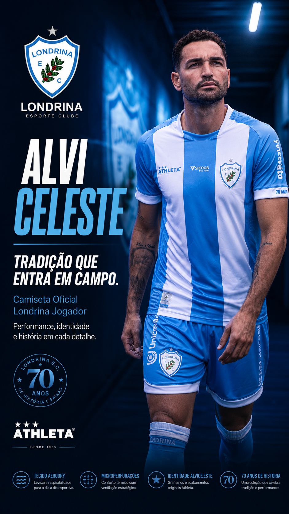  Descrição Camiseta Oficial Londrina Jogador - Alviceleste