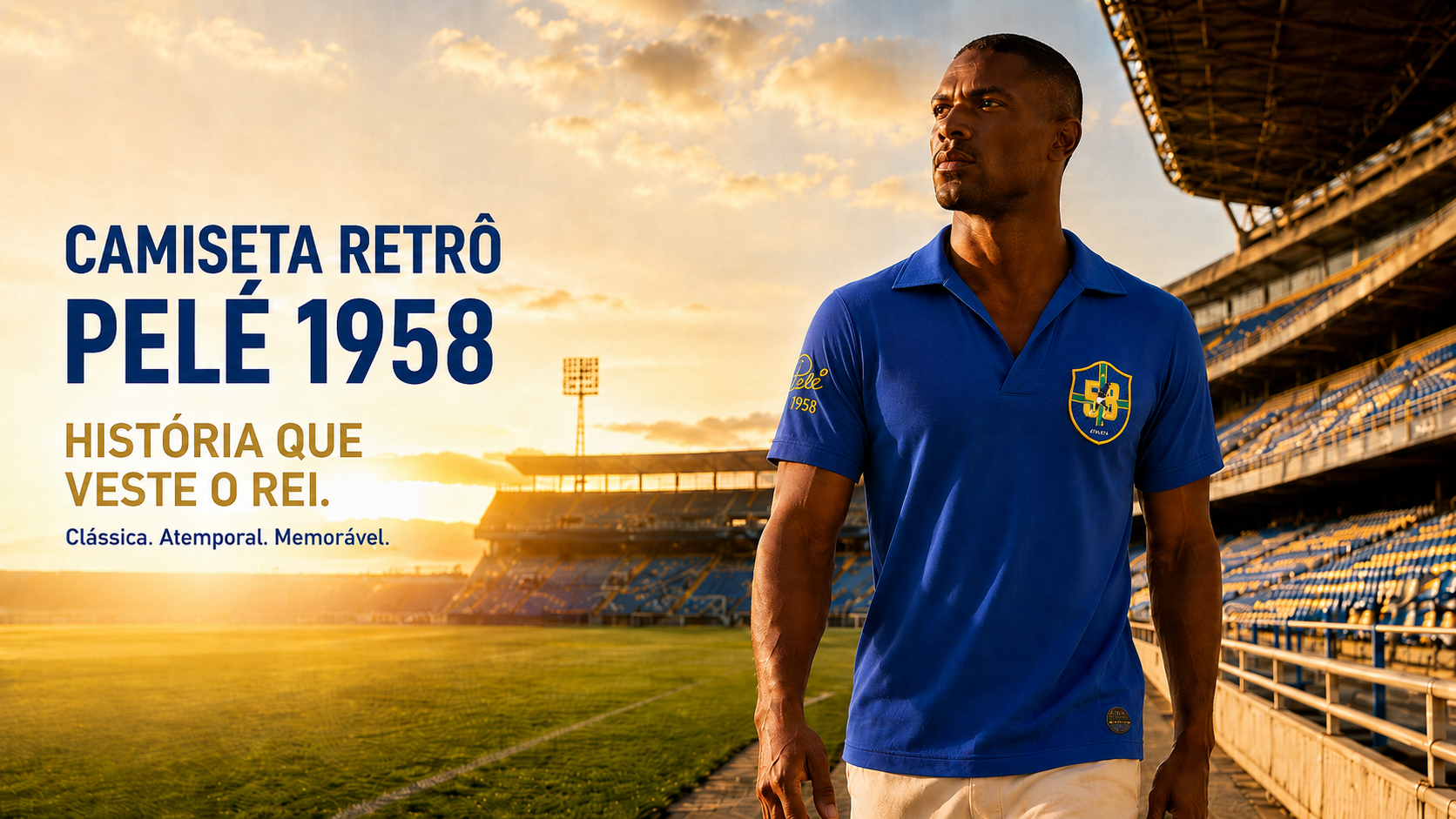  Descrição Camiseta Retro Athleta Pelé 1958 - Azul