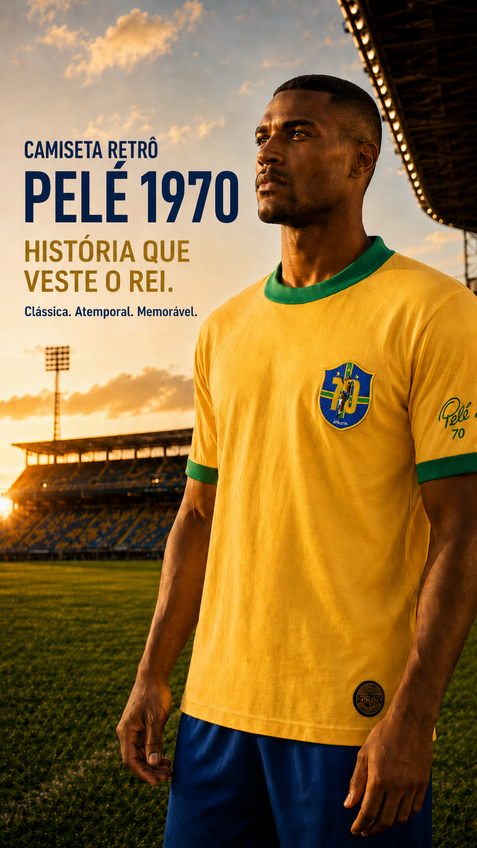 Descrição Camiseta Retro Athleta Pelé 1970 - Amarela