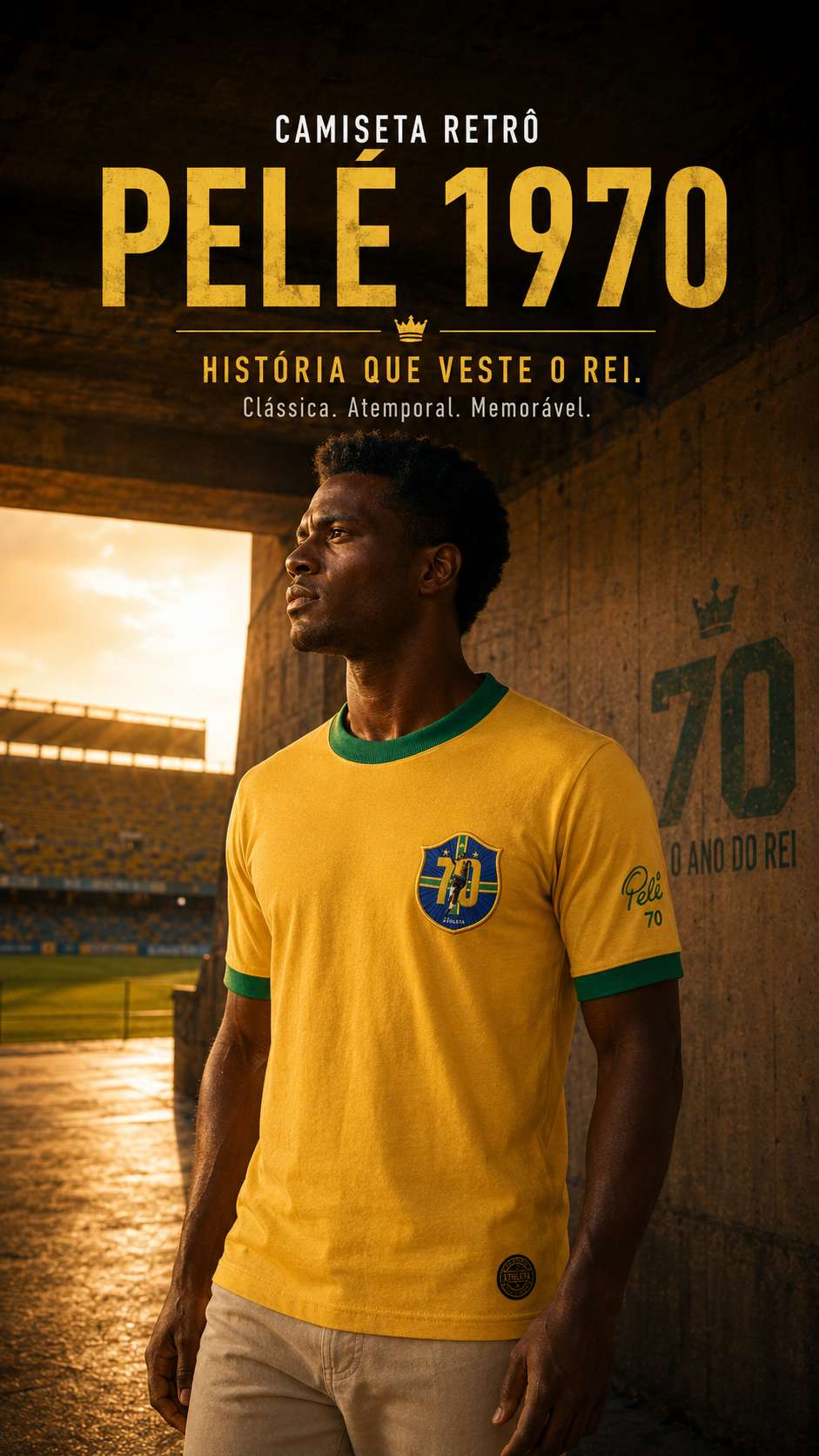  Descrição Camiseta Retro Athleta Pelé 1970 - Amarela
