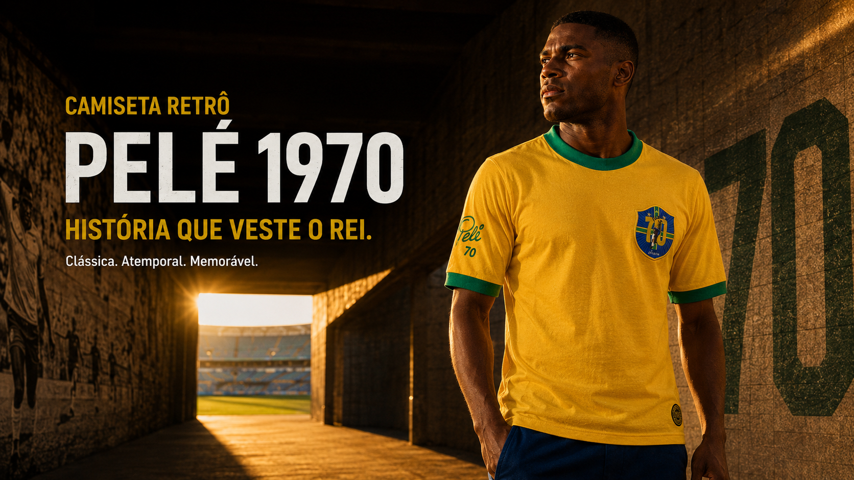  Descrição Camiseta Retro Athleta Pelé 1970 - Amarela