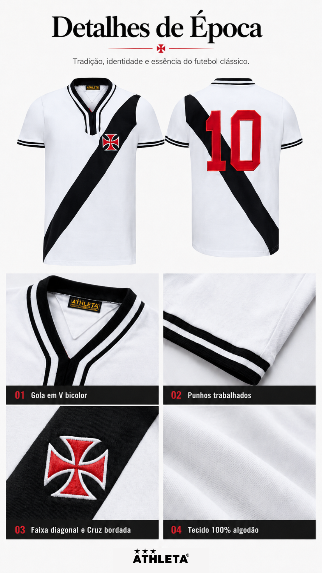  Descrição Camisa Athleta Retrô Vasco 1974 Branca