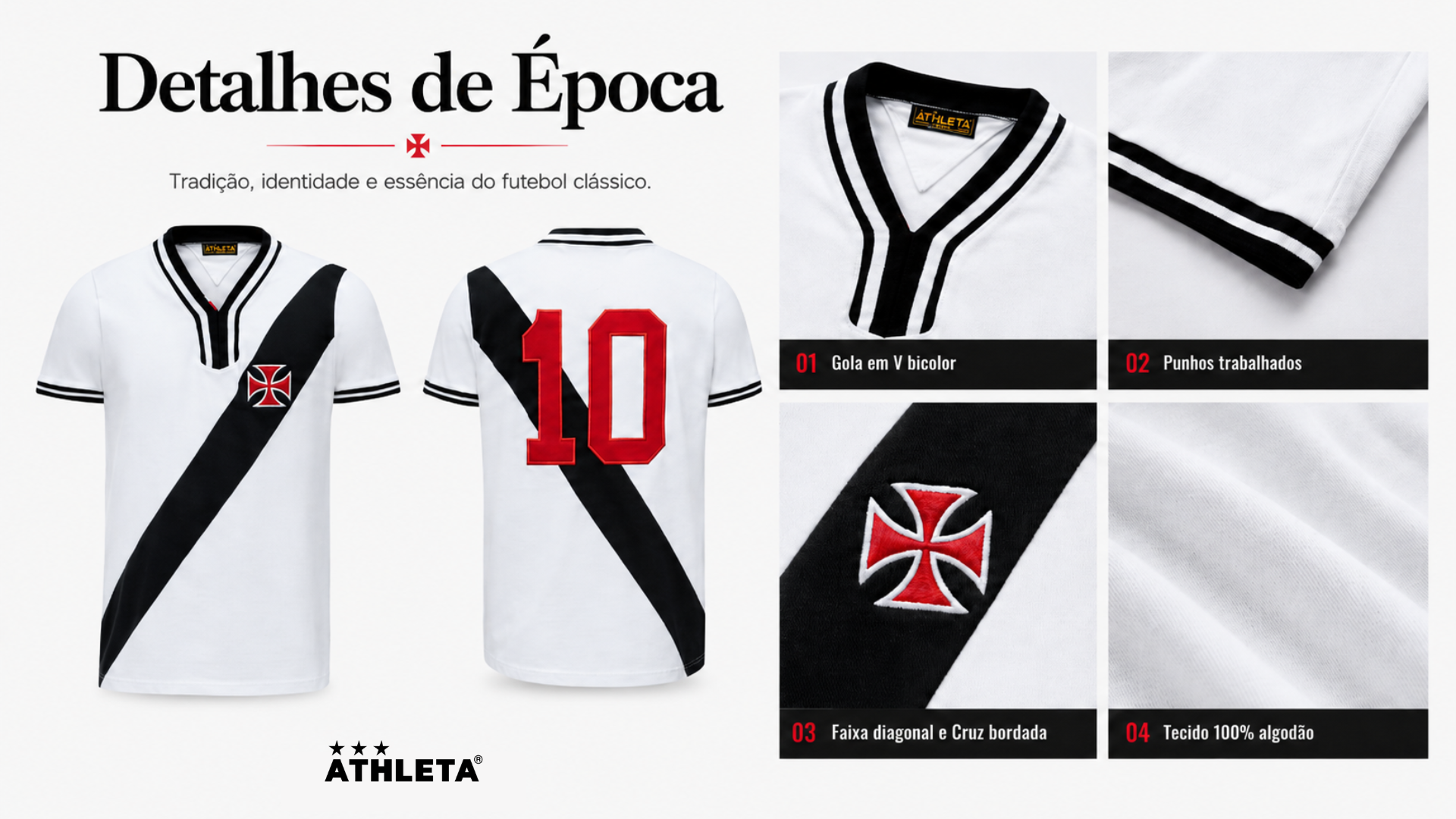  Descrição Camisa Athleta Retrô Vasco 1974 Branca