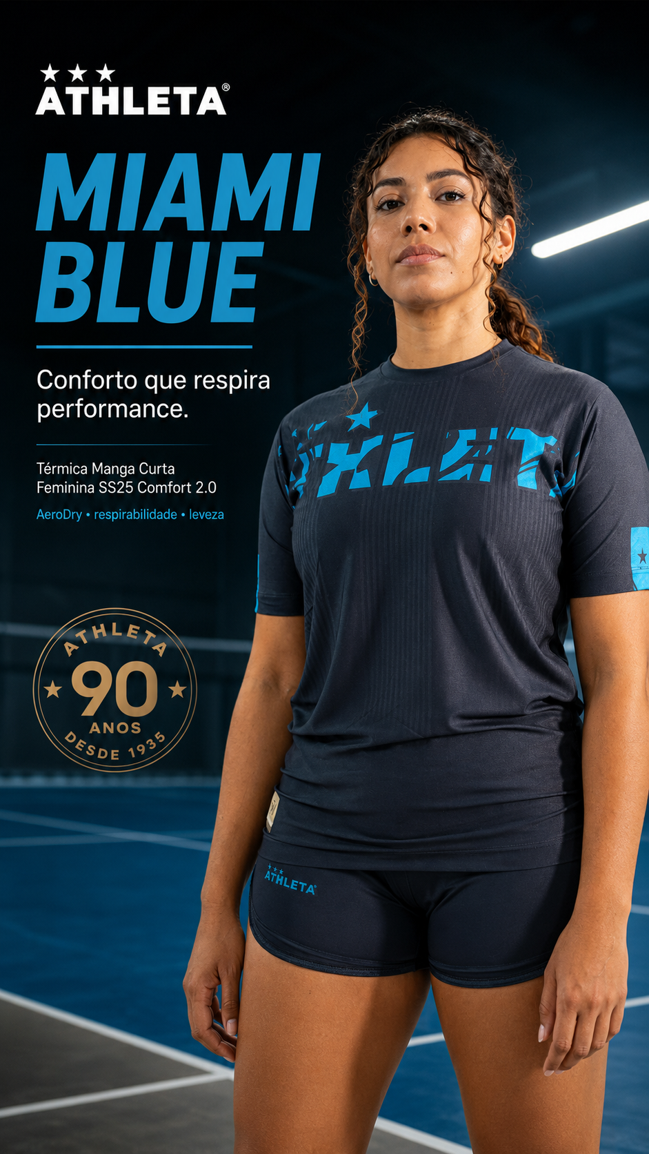 Descrição Térmica Manga Curta Feminina SS25 Comfort 2.0 - Miami Blue