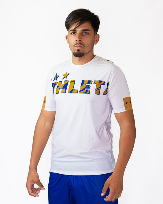 Athleta SS25 舒適短袖保暖上衣 - 藍白金