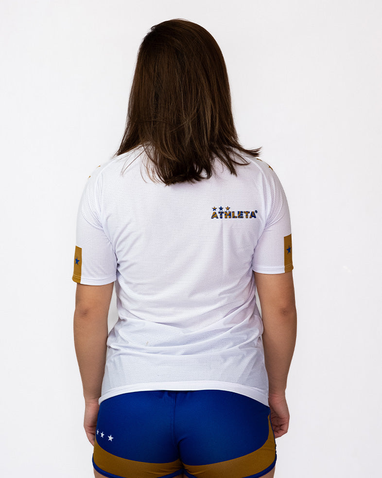 Athleta SS25 Comfort 女款短袖保暖上衣 - 藍白金