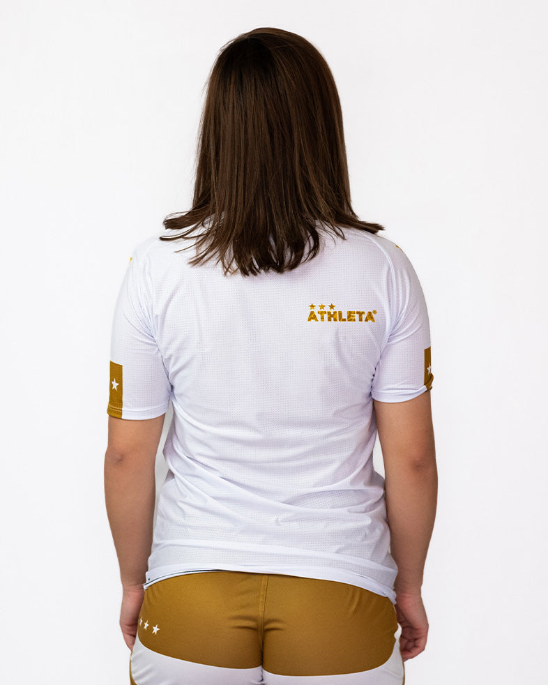 Athleta SS25 Comfort 女款短袖保暖上衣 - 白金色