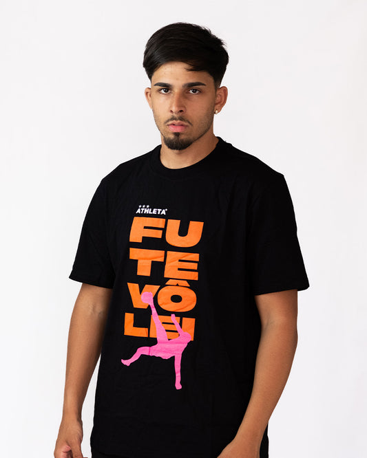 Camisa Athleta 90 Casual Futevôlei Shark Preta com Laranja ATL003