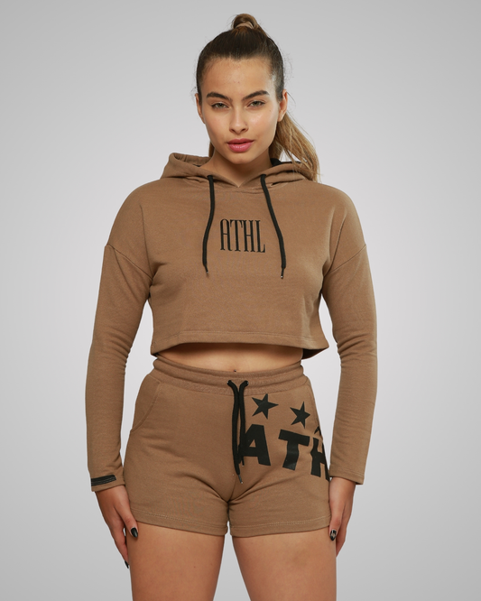 Moletom Cropped Athleta AW23 Fem - Marrom