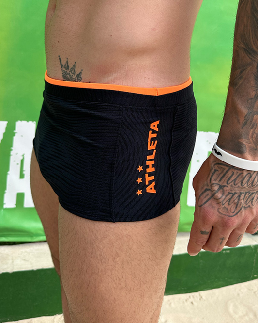 Sunga Athleta & Reis do Futevôlei - Preto/Laranja Neon