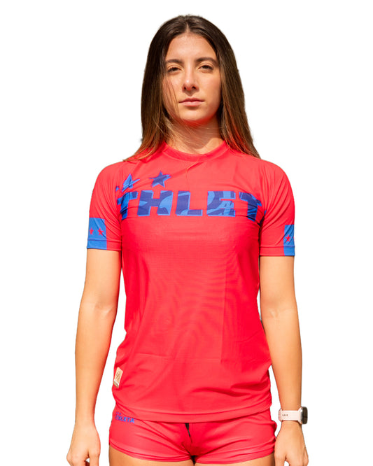 Térmica Manga Curta Femininna Athleta SS25 Confort - Pink Blue