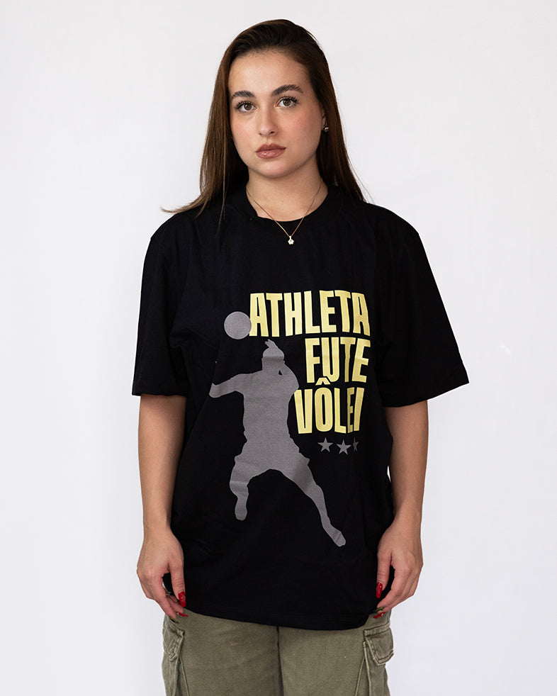Camisa Athleta 90 Casual Futevôlei Diagonal Preta ATL007