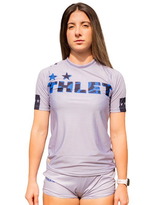 Térmica Manga Curta Feminina Athleta SS25 Confort - Gray Blue