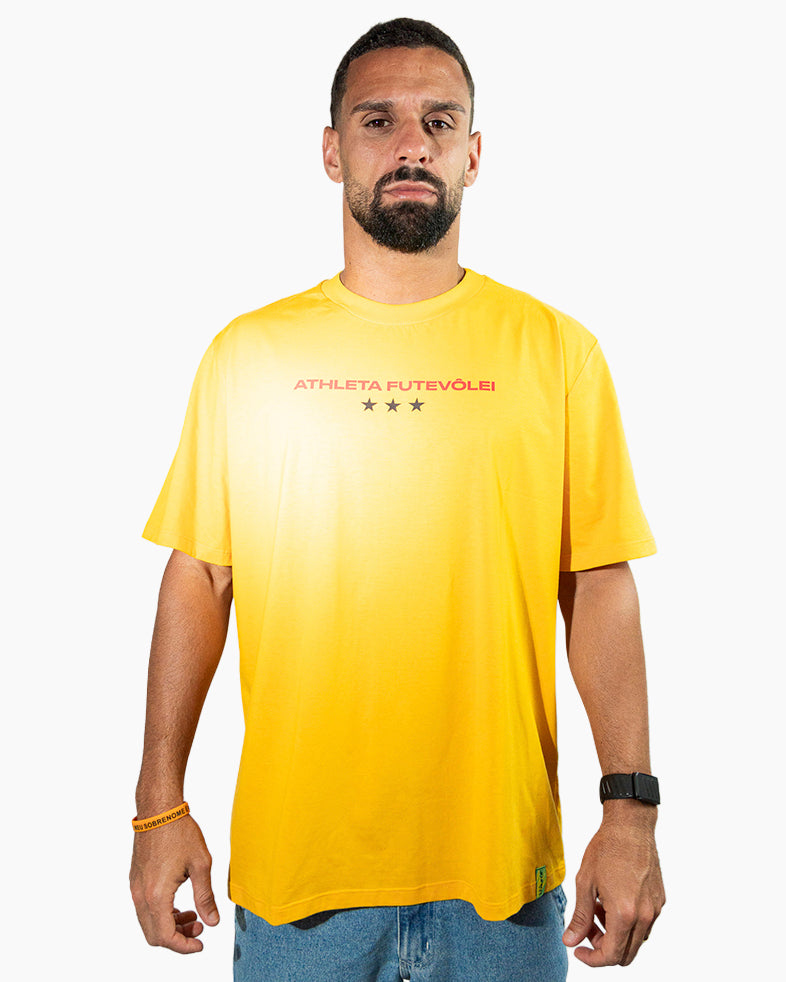 Camisa Athleta 90 Casual Futevôlei Cuidado Shark Attack Amarelo ATL009A