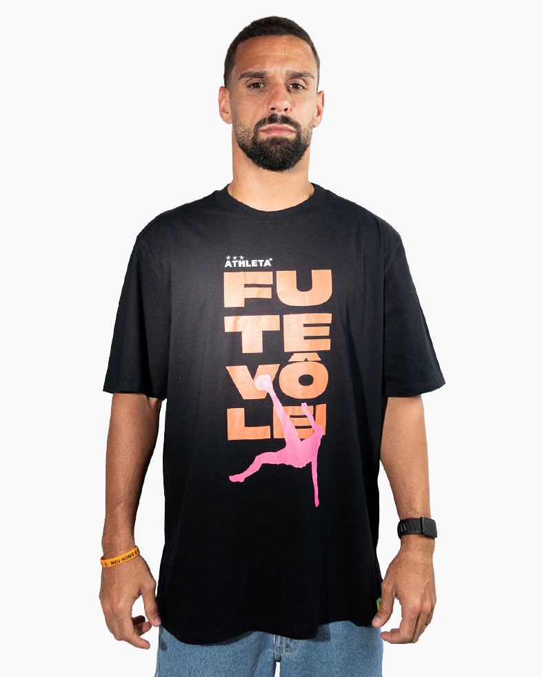 Camisa Athleta 90 Casual Futevôlei Shark Preta com Laranja ATL003