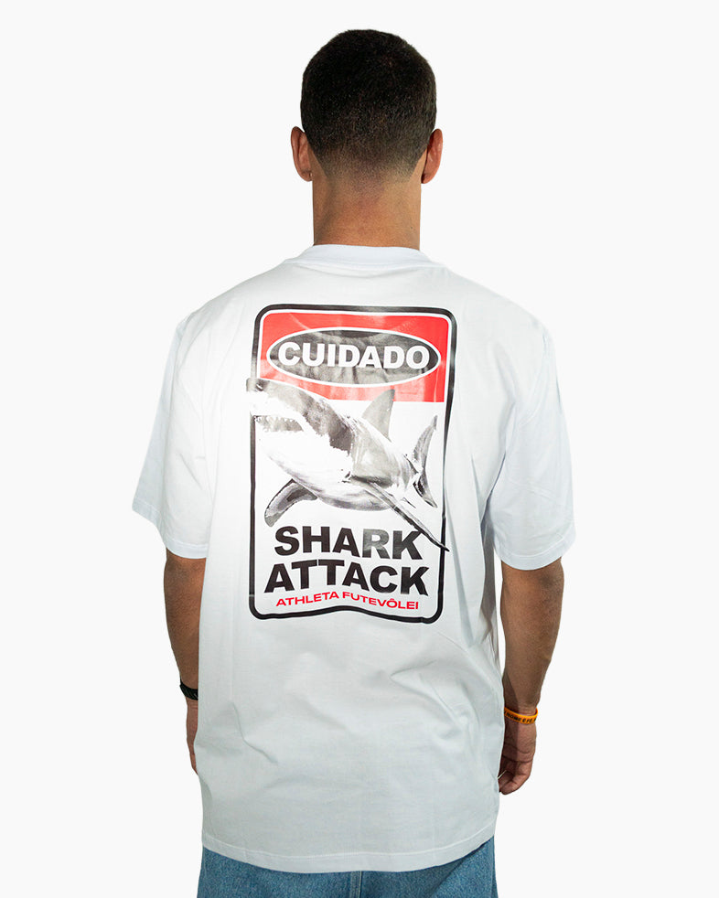 Camisa Athleta 90 Casual Futevôlei Cuidado Shark Attack Branco ATL009B