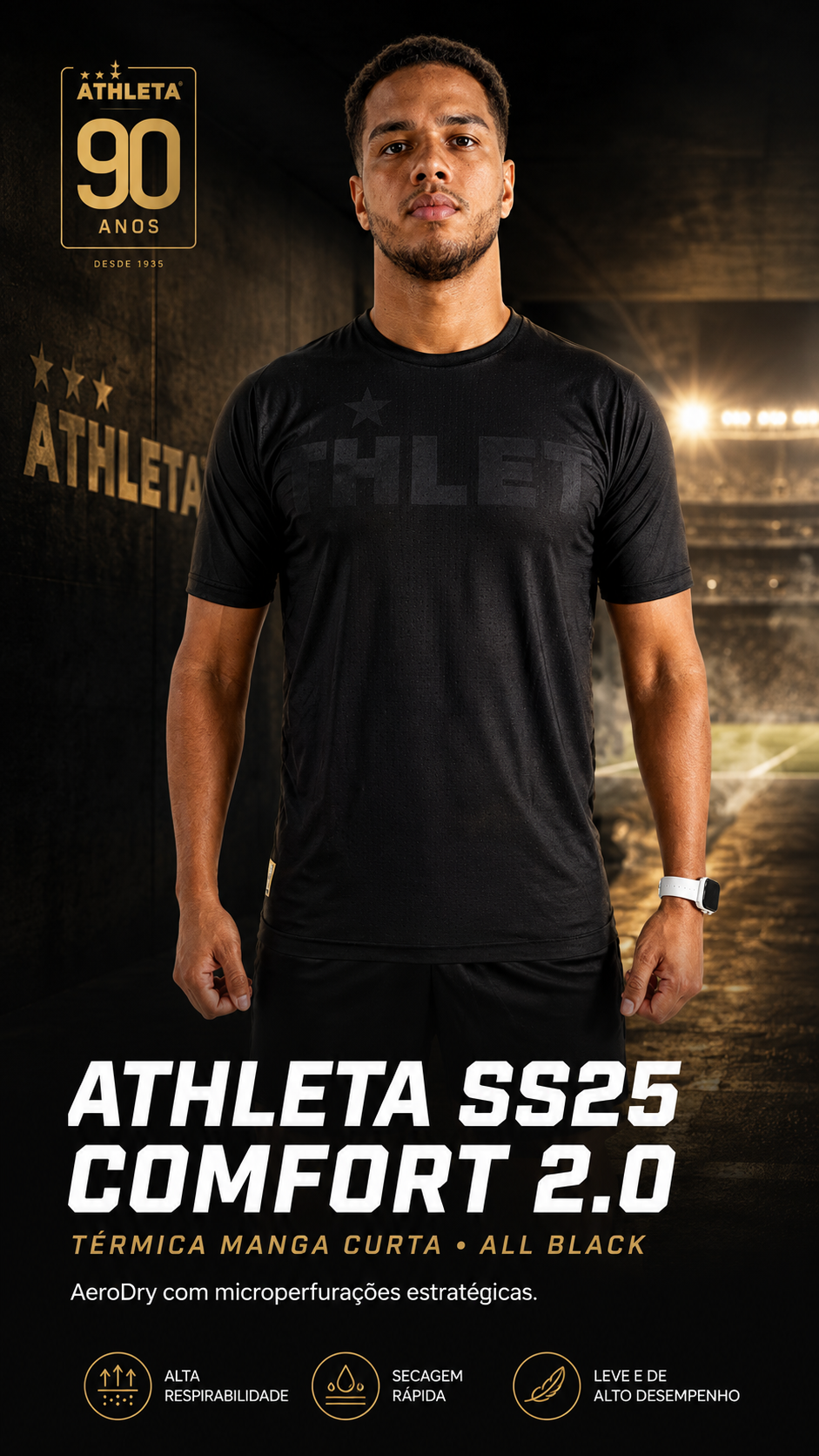  Descrição Térmica Manga Curta Athleta SS25 Comfort 2.0 - All Black