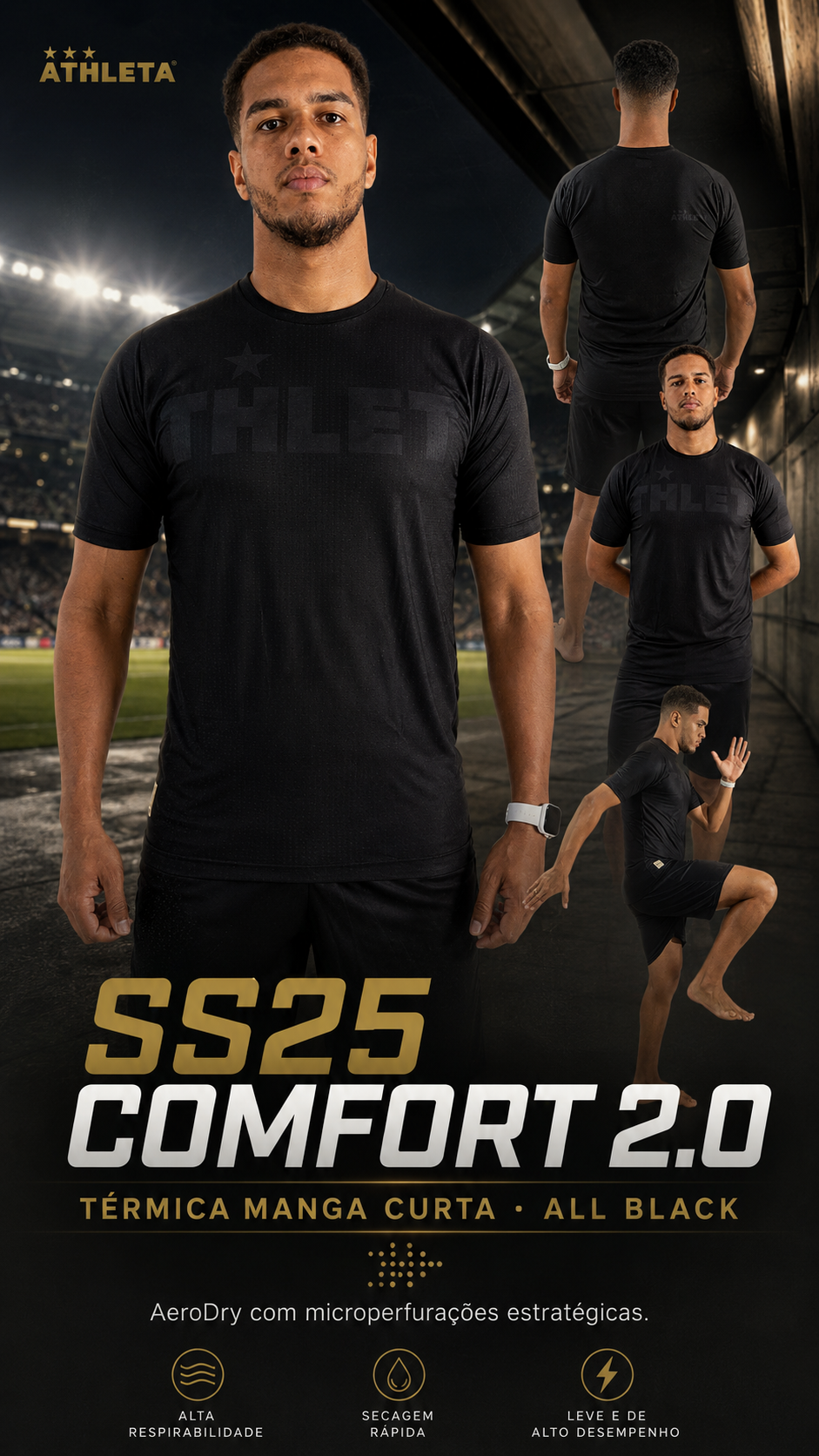  Descrição Térmica Manga Curta Athleta SS25 Comfort 2.0 - All Black
