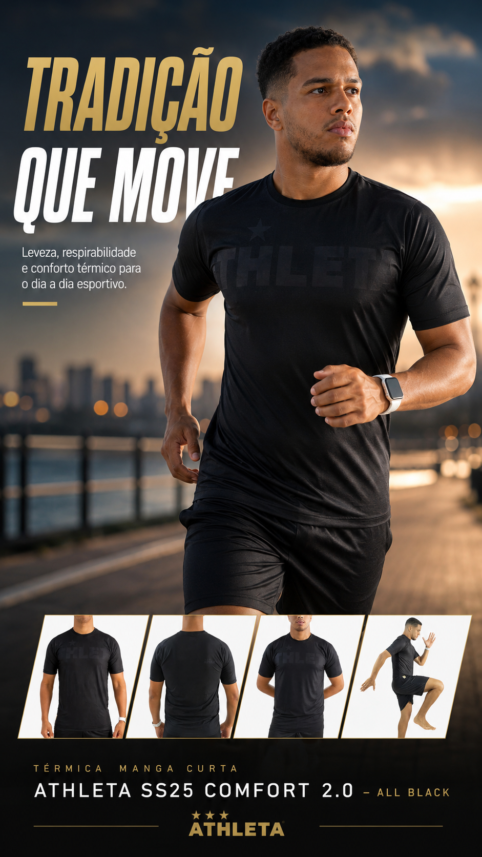  Descrição Térmica Manga Curta Athleta SS25 Comfort 2.0 - All Black