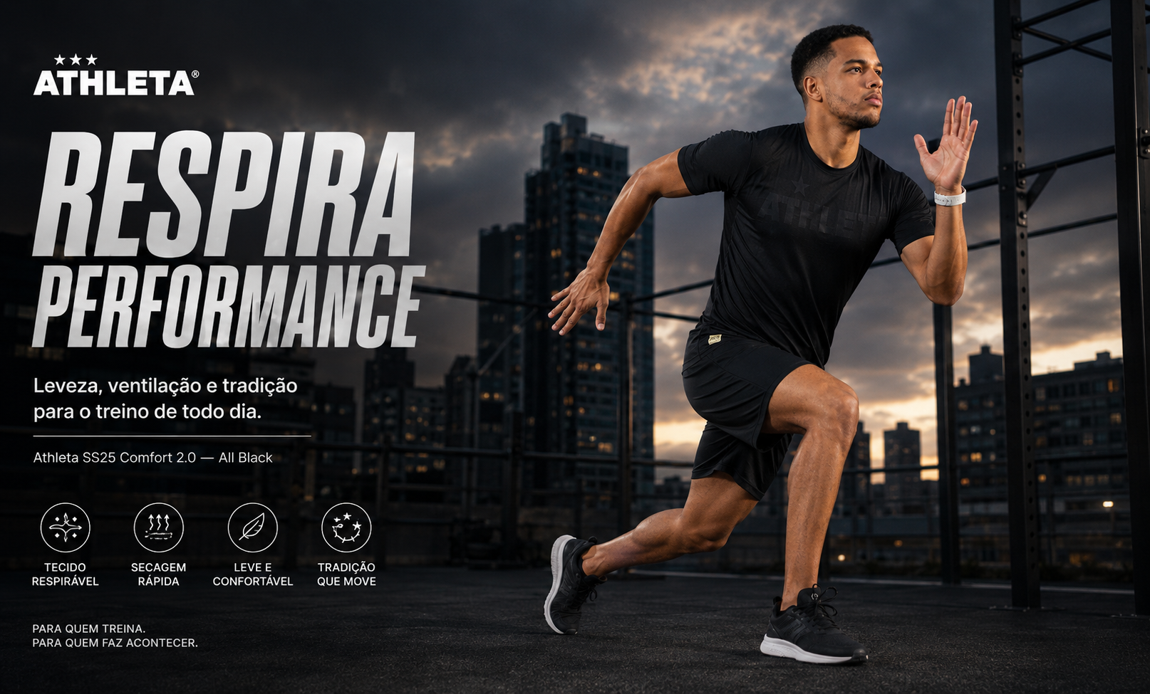  Descrição Térmica Manga Curta Athleta SS25 Comfort 2.0 - All Black