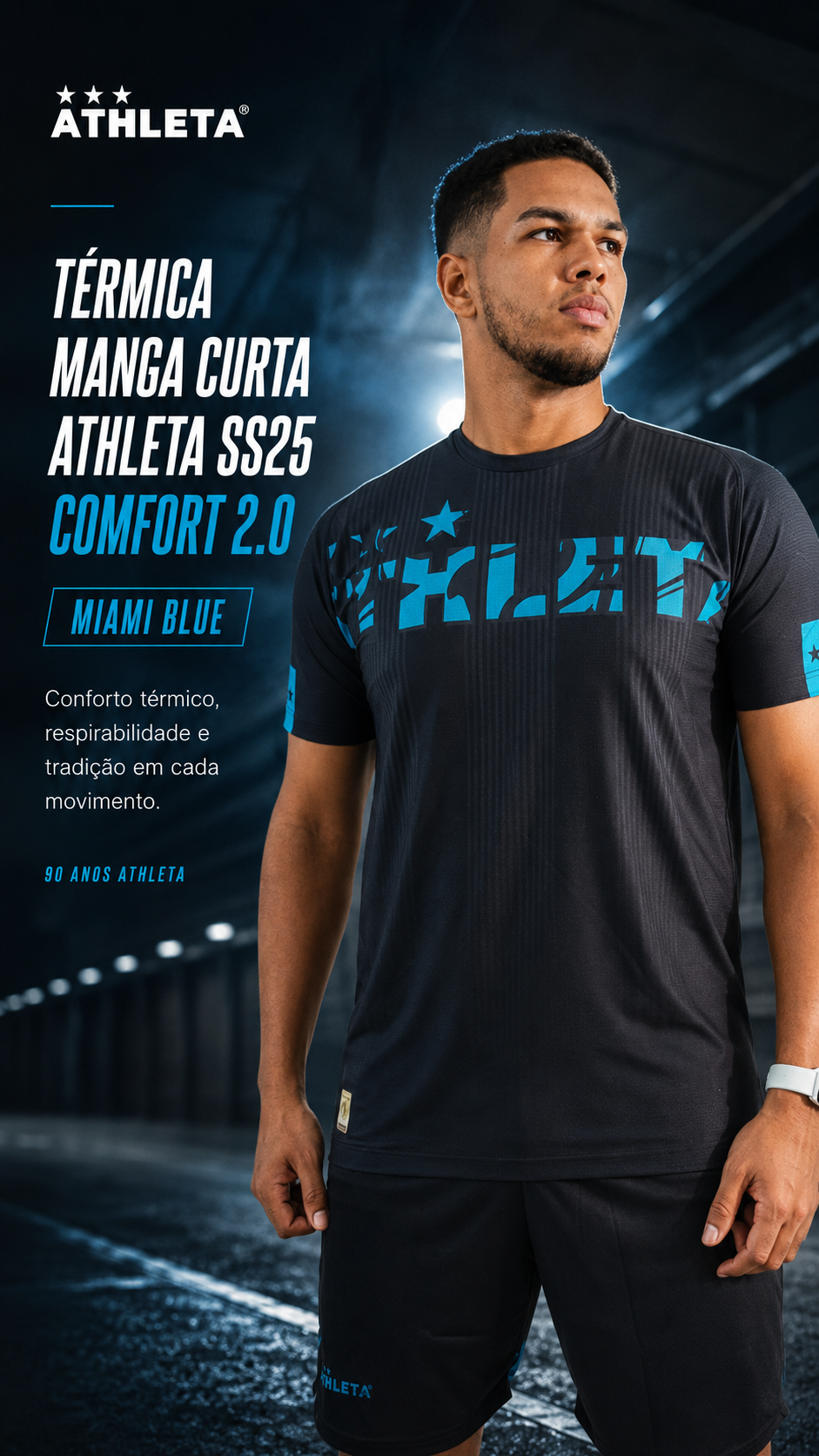  Descrição Térmica Manga Curta Athleta SS25 Comfort 2.0 - Miami Blue
