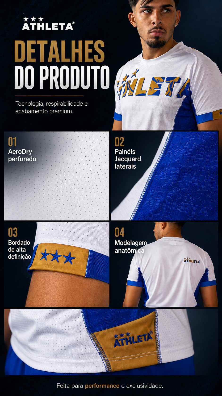  Descrição Térmica Manga Curta Athleta SS25 Futevôlei - Blue White Gold